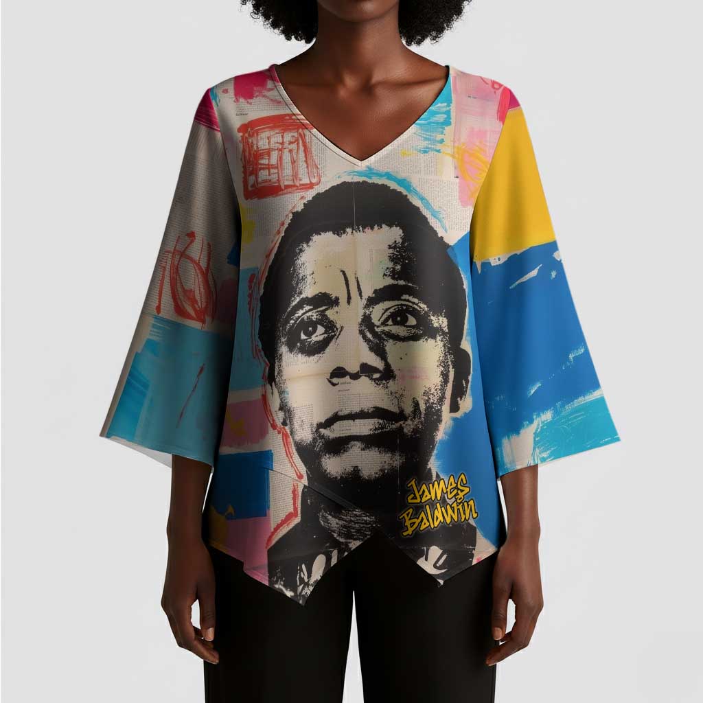 James Baldwin Kimono Sleeve Blouse Colorful Graffiti Style Portrait The Fire Next Time Text Bold Civil Rights Tribute - African Pride