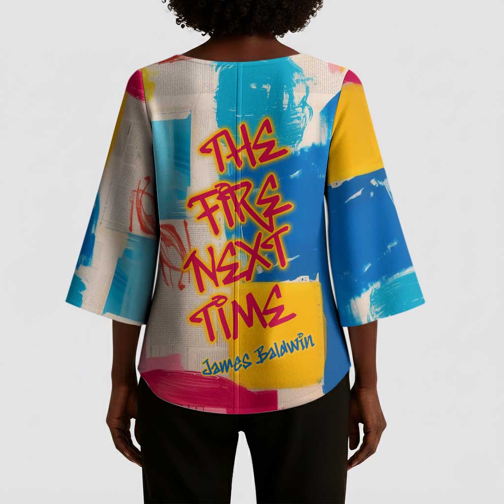 James Baldwin Kimono Sleeve Blouse Colorful Graffiti Style Portrait The Fire Next Time Text Bold Civil Rights Tribute - African Pride