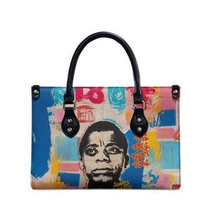 James Baldwin Leather Bag Colorful Graffiti Style Portrait The Fire Next Time Text Bold Civil Rights Tribute - African Pride