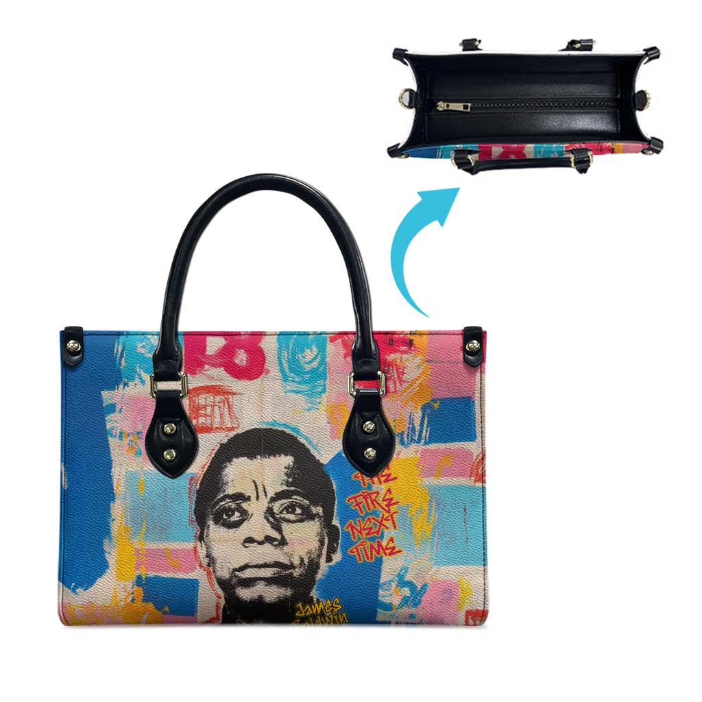James Baldwin Leather Bag Colorful Graffiti Style Portrait The Fire Next Time Text Bold Civil Rights Tribute - African Pride