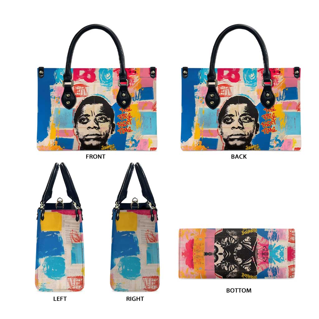 James Baldwin Leather Bag Colorful Graffiti Style Portrait The Fire Next Time Text Bold Civil Rights Tribute - African Pride