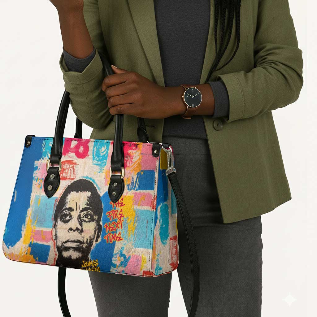 James Baldwin Leather Bag Colorful Graffiti Style Portrait The Fire Next Time Text Bold Civil Rights Tribute - African Pride
