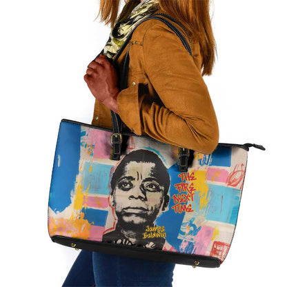 James Baldwin Leather Tote Bag Colorful Graffiti Style Portrait The Fire Next Time Text Bold Civil Rights Tribute - African Pride