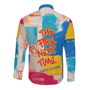 James Baldwin Long Sleeve Button Shirt Colorful Graffiti Style Portrait The Fire Next Time Text Bold Civil Rights Tribute - African Pride