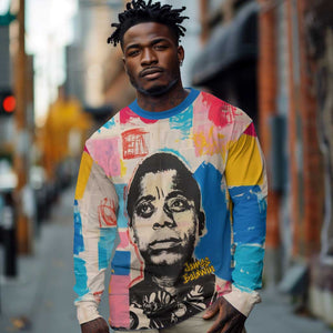 James Baldwin Long Sleeve Shirt Colorful Graffiti Style Portrait The Fire Next Time Text Bold Civil Rights Tribute - African Pride