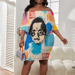 James Baldwin Off Shoulder Short Dress Colorful Graffiti Style Portrait The Fire Next Time Text Bold Civil Rights Tribute - African Pride