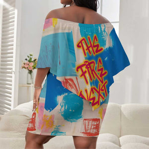 James Baldwin Off Shoulder Short Dress Colorful Graffiti Style Portrait The Fire Next Time Text Bold Civil Rights Tribute - African Pride