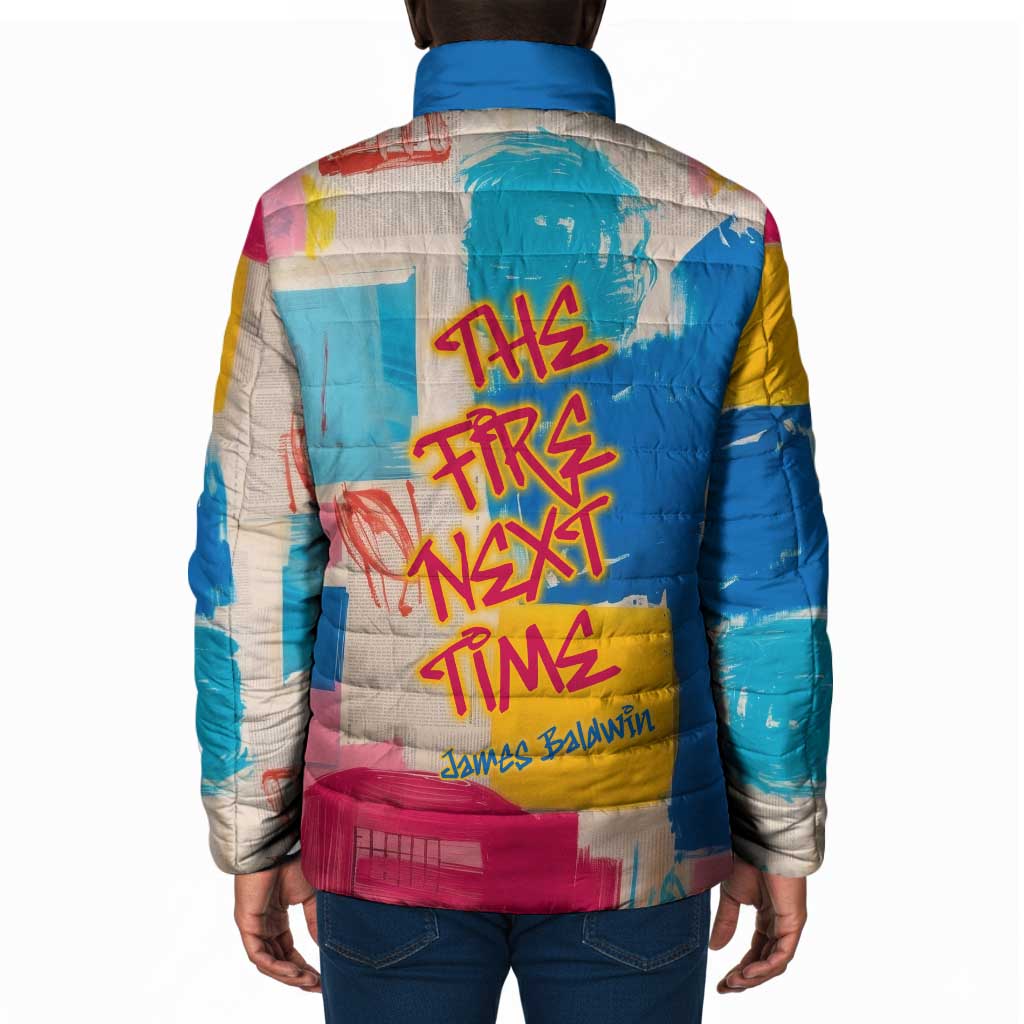 James Baldwin Padded Jacket Colorful Graffiti Style Portrait The Fire Next Time Text Bold Civil Rights Tribute - African Pride