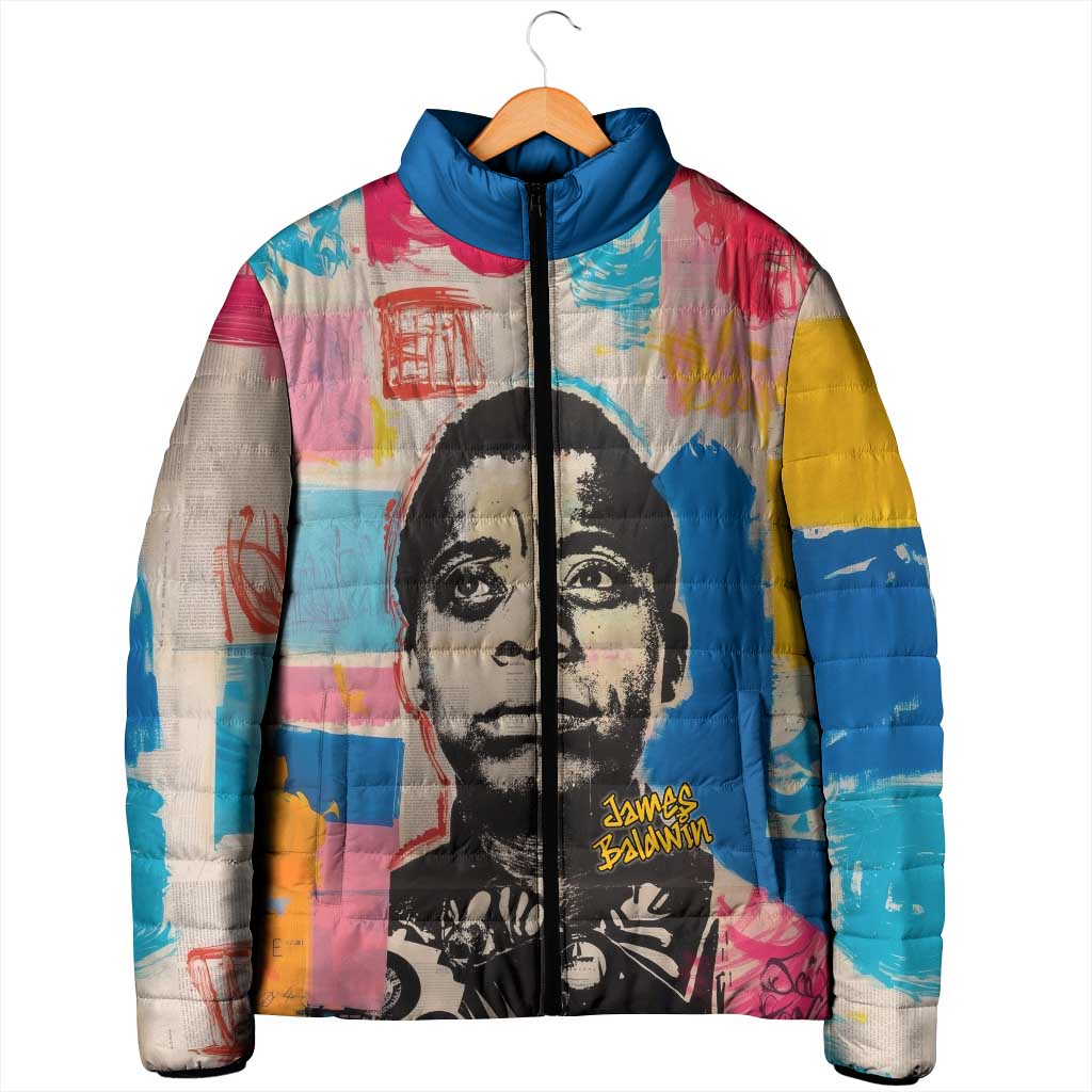 James Baldwin Padded Jacket Colorful Graffiti Style Portrait The Fire Next Time Text Bold Civil Rights Tribute - African Pride