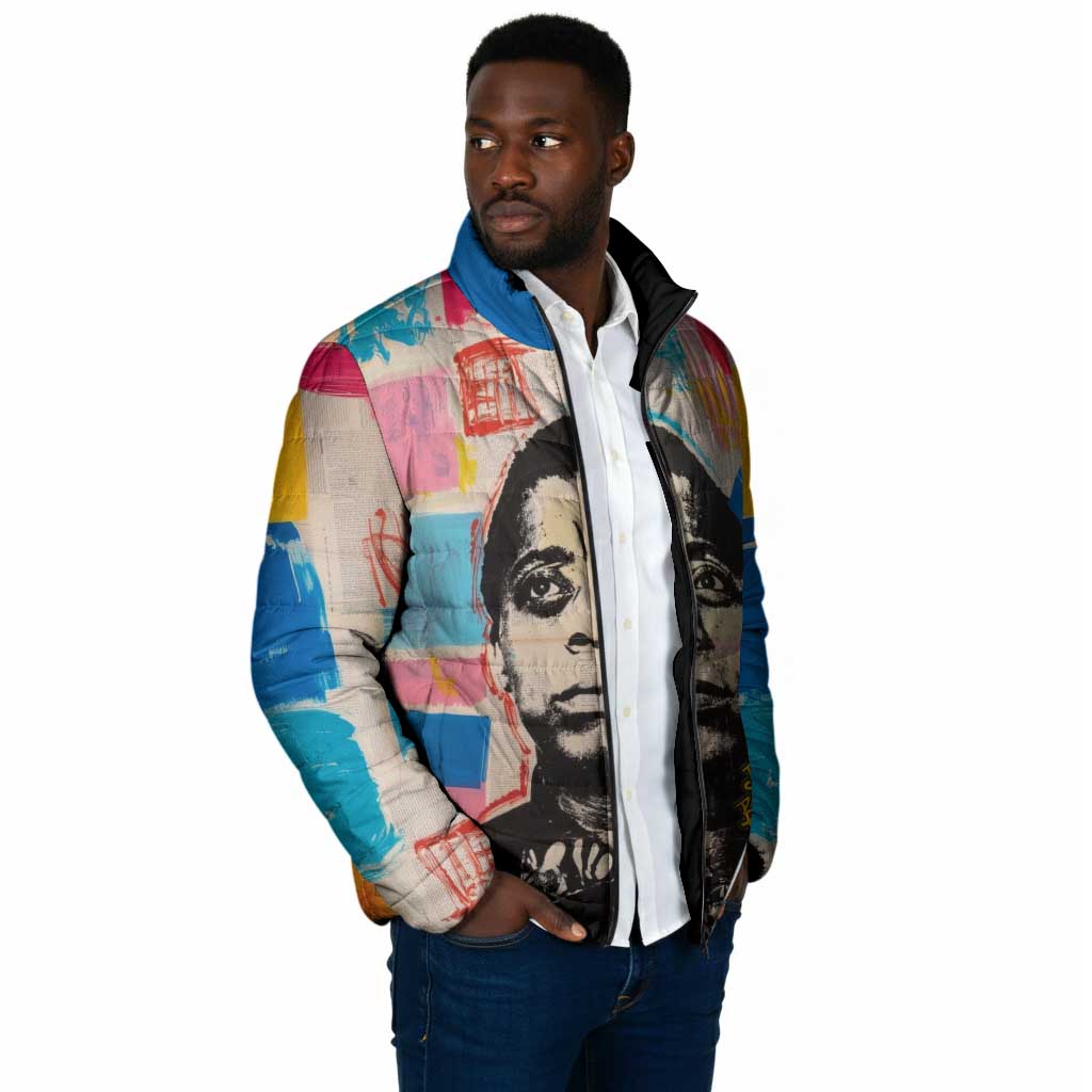 James Baldwin Padded Jacket Colorful Graffiti Style Portrait The Fire Next Time Text Bold Civil Rights Tribute - African Pride