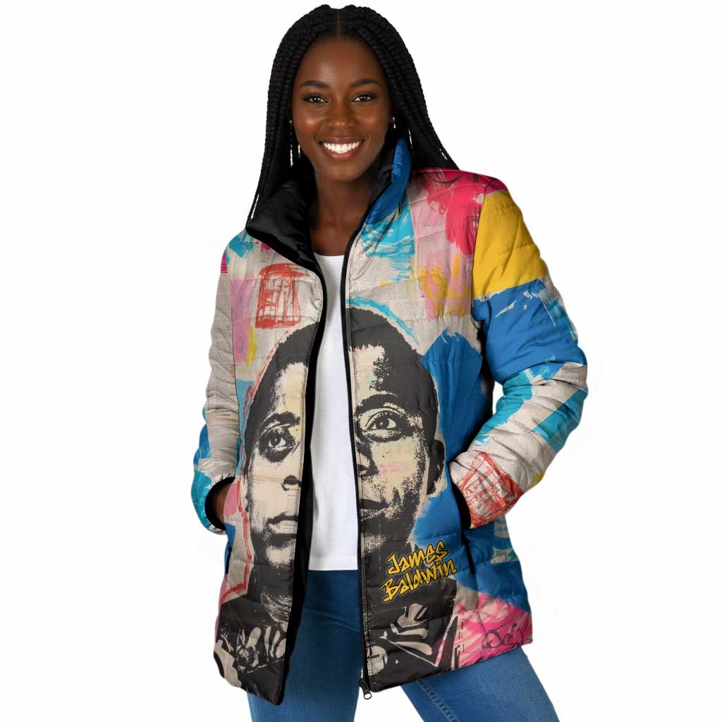 James Baldwin Padded Jacket Colorful Graffiti Style Portrait The Fire Next Time Text Bold Civil Rights Tribute - African Pride