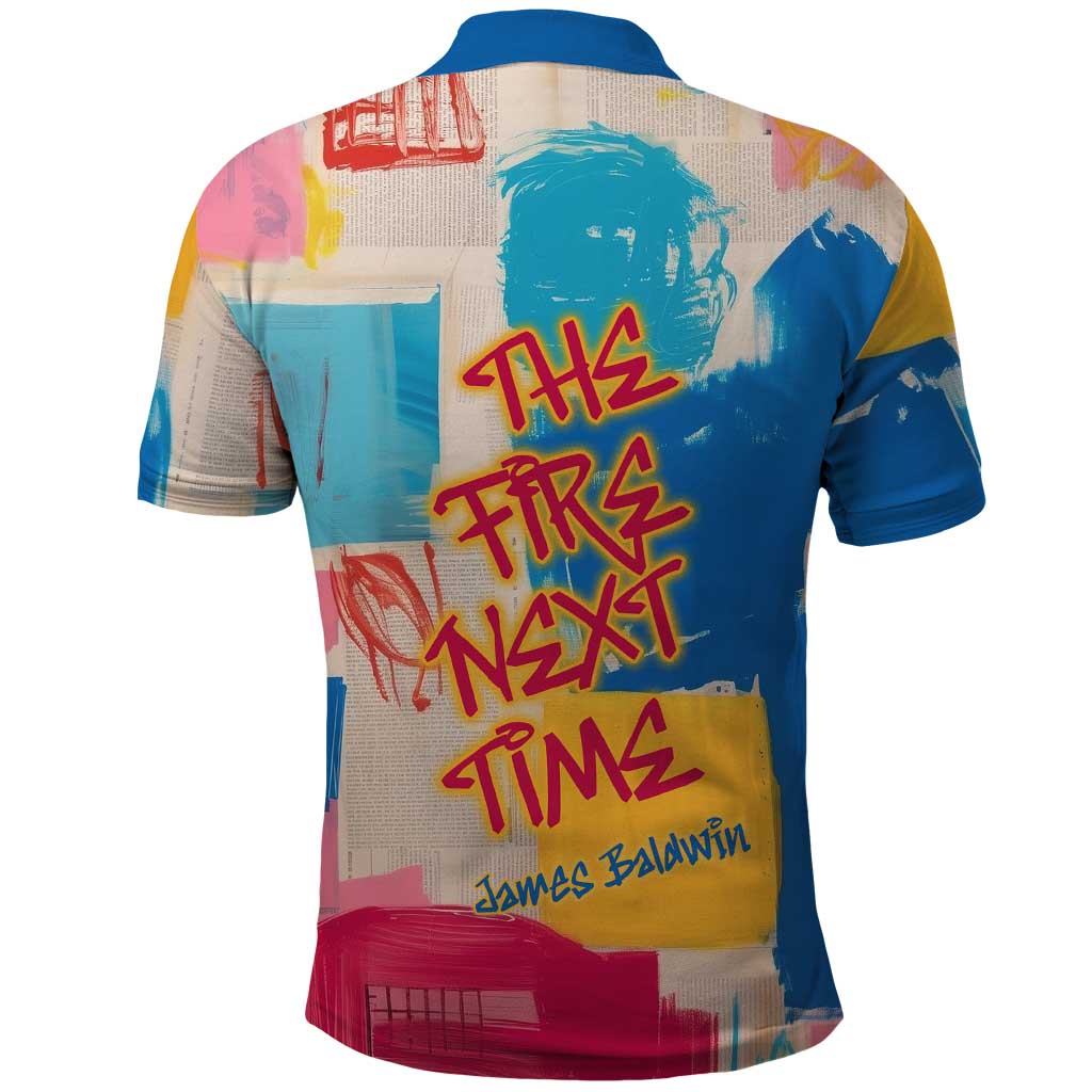 James Baldwin Polo Shirt Colorful Graffiti Style Portrait The Fire Next Time Text Bold Civil Rights Tribute TS04