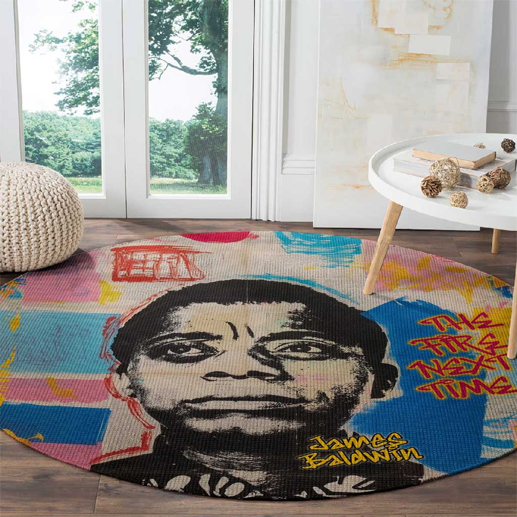 James Baldwin Round Carpet Colorful Graffiti Style Portrait The Fire Next Time Text Bold Civil Rights Tribute - African Pride