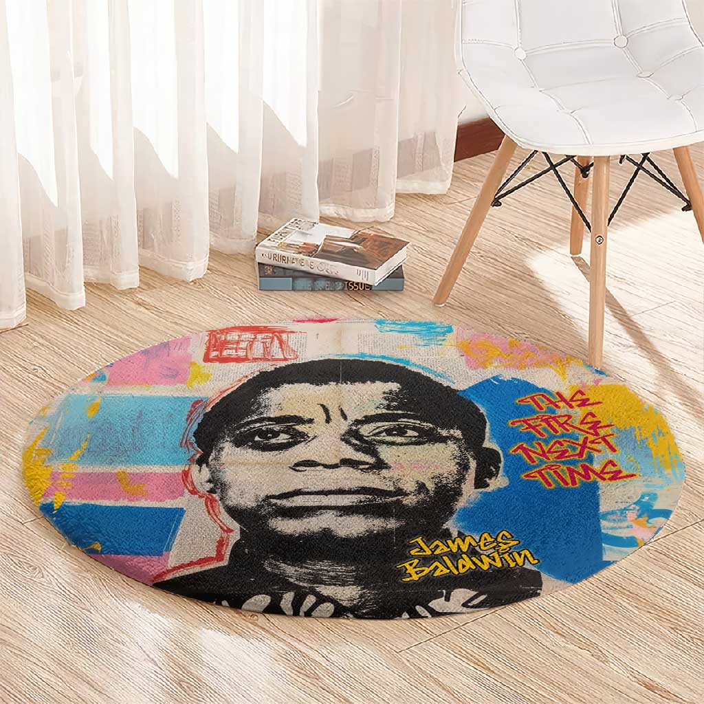James Baldwin Round Carpet Colorful Graffiti Style Portrait The Fire Next Time Text Bold Civil Rights Tribute - African Pride