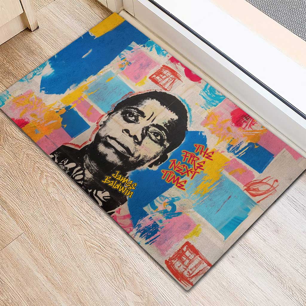 James Baldwin Rubber Doormat Colorful Graffiti Style Portrait The Fire Next Time Text Bold Civil Rights Tribute - African Pride