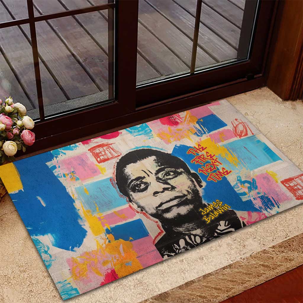 James Baldwin Rubber Doormat Colorful Graffiti Style Portrait The Fire Next Time Text Bold Civil Rights Tribute - African Pride