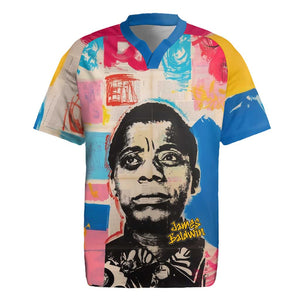 James Baldwin Rugby Jersey Colorful Graffiti Style Portrait The Fire Next Time Text Bold Civil Rights Tribute TS04