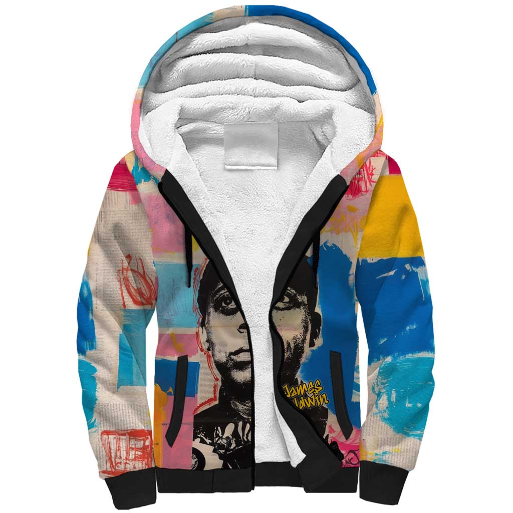 James Baldwin Sherpa Hoodie Colorful Graffiti Style Portrait The Fire Next Time Text Bold Civil Rights Tribute - African Pride
