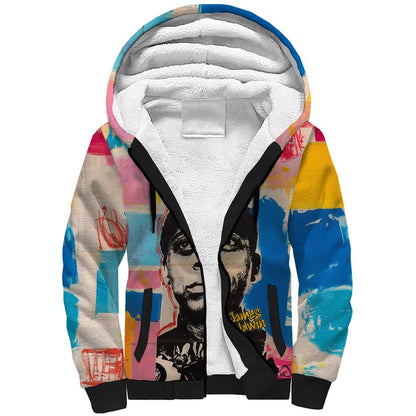 James Baldwin Sherpa Hoodie Colorful Graffiti Style Portrait The Fire Next Time Text Bold Civil Rights Tribute - African Pride