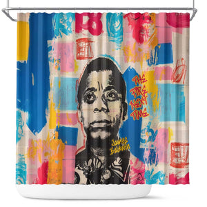 James Baldwin Shower Curtain Colorful Graffiti Style Portrait The Fire Next Time Text Bold Civil Rights Tribute - African Pride