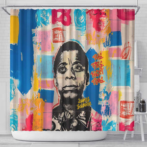 James Baldwin Shower Curtain Colorful Graffiti Style Portrait The Fire Next Time Text Bold Civil Rights Tribute - African Pride