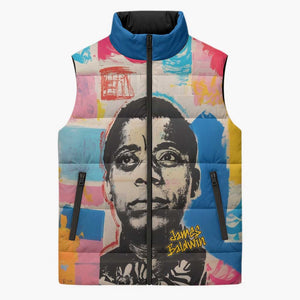 James Baldwin Sleeveless Puffer Jacket Colorful Graffiti Style Portrait The Fire Next Time Text Bold Civil Rights Tribute - African Pride