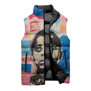 James Baldwin Sleeveless Puffer Jacket Colorful Graffiti Style Portrait The Fire Next Time Text Bold Civil Rights Tribute - African Pride