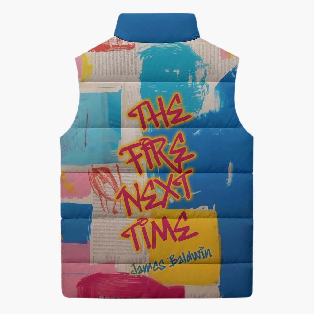 James Baldwin Sleeveless Puffer Jacket Colorful Graffiti Style Portrait The Fire Next Time Text Bold Civil Rights Tribute - African Pride
