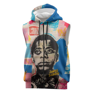 James Baldwin Sleeveless Zip Hoodie Colorful Graffiti Style Portrait The Fire Next Time Text Bold Civil Rights Tribute - African Pride