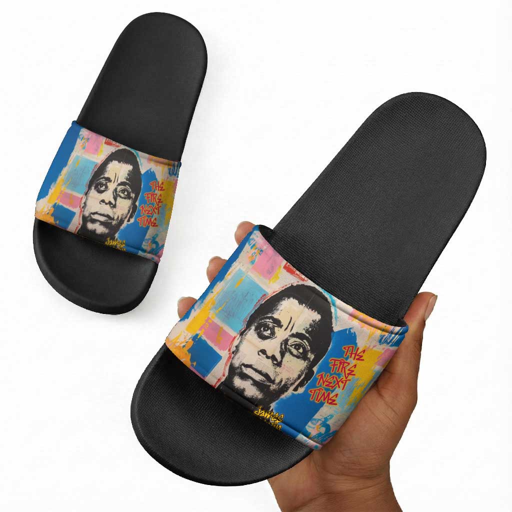 James Baldwin Slide Sandals Colorful Graffiti Style Portrait The Fire Next Time Text Bold Civil Rights Tribute - African Pride