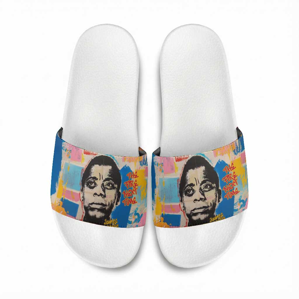 James Baldwin Slide Sandals Colorful Graffiti Style Portrait The Fire Next Time Text Bold Civil Rights Tribute - African Pride