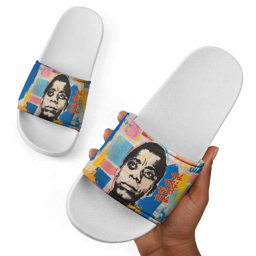 James Baldwin Slide Sandals Colorful Graffiti Style Portrait The Fire Next Time Text Bold Civil Rights Tribute - African Pride