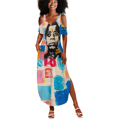 James Baldwin Summer Maxi Dress Colorful Graffiti Style Portrait The Fire Next Time Text Bold Civil Rights Tribute TS04