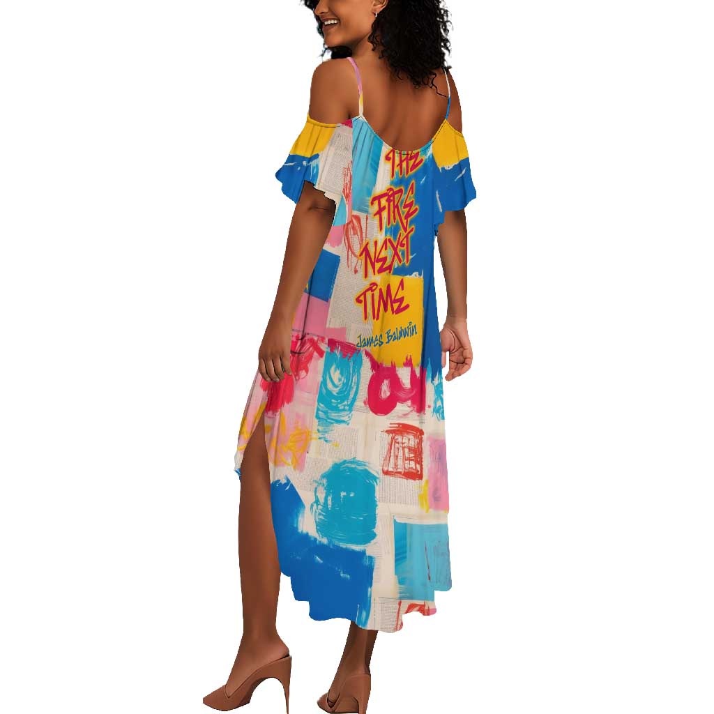 James Baldwin Summer Maxi Dress Colorful Graffiti Style Portrait The Fire Next Time Text Bold Civil Rights Tribute TS04