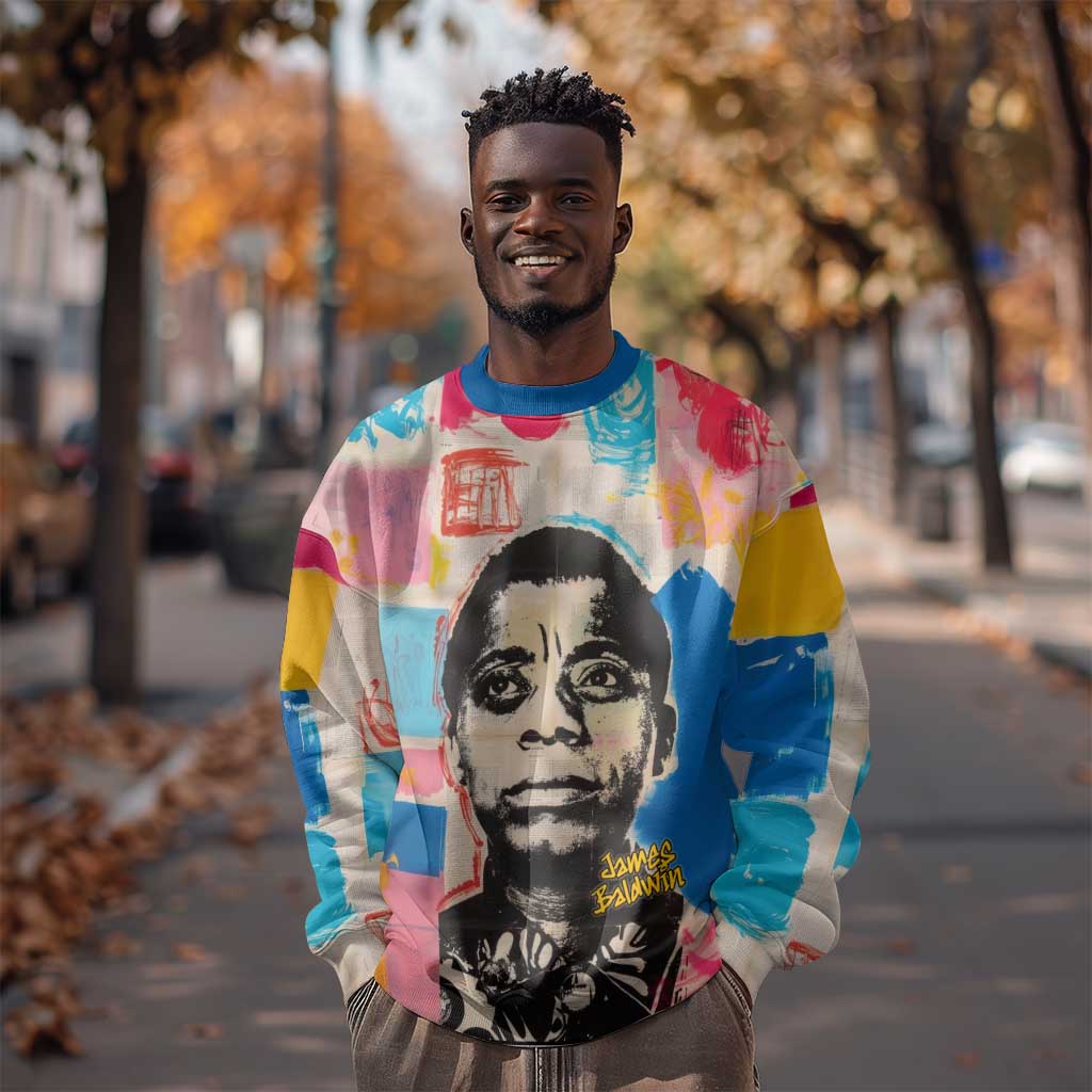 James Baldwin Sweatshirt Colorful Graffiti Style Portrait The Fire Next Time Text Bold Civil Rights Tribute - African Pride