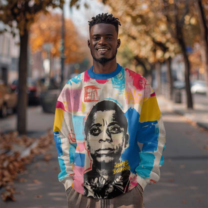 James Baldwin Sweatshirt Colorful Graffiti Style Portrait The Fire Next Time Text Bold Civil Rights Tribute - African Pride