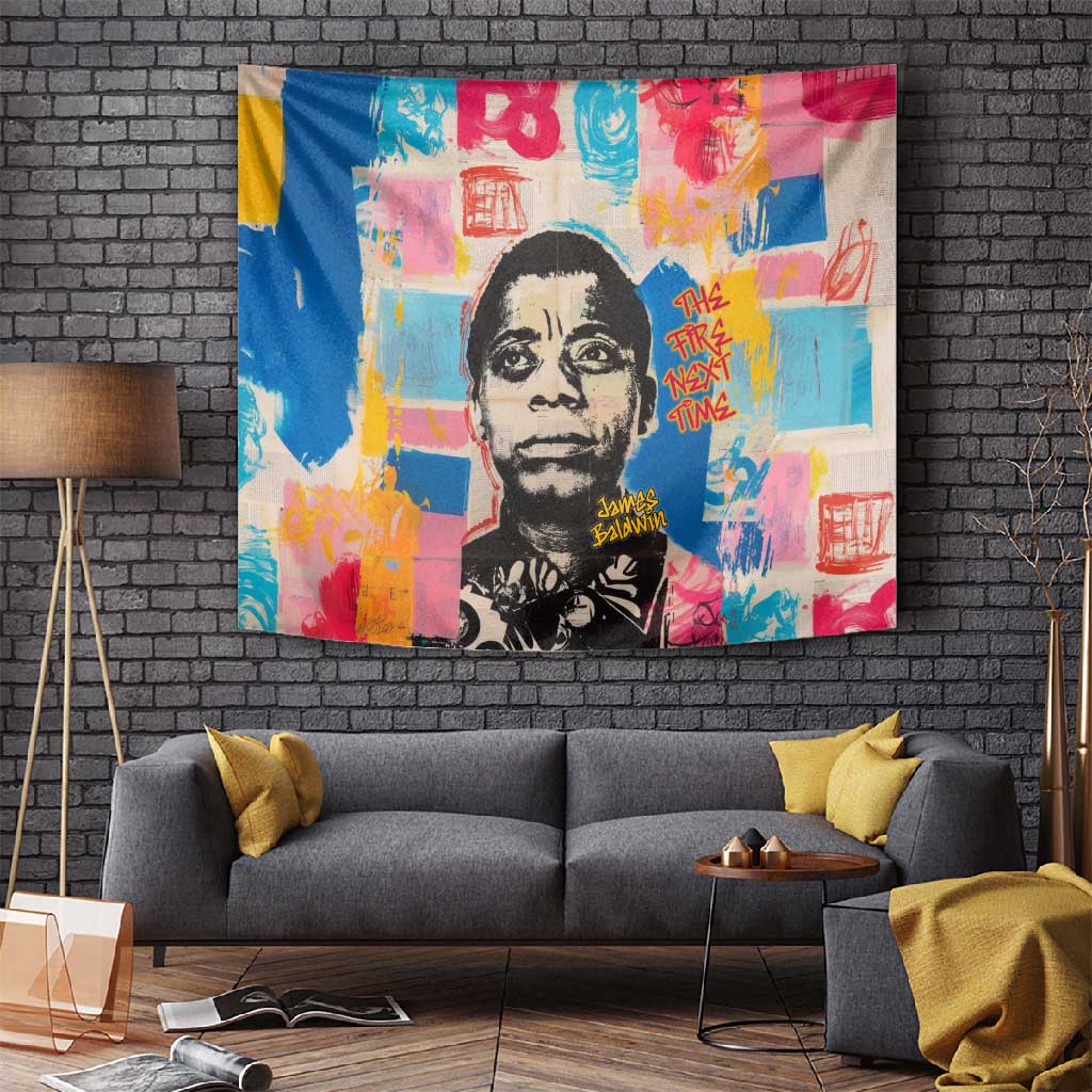 James Baldwin Tapestry Colorful Graffiti Style Portrait The Fire Next Time Text Bold Civil Rights Tribute - African Pride
