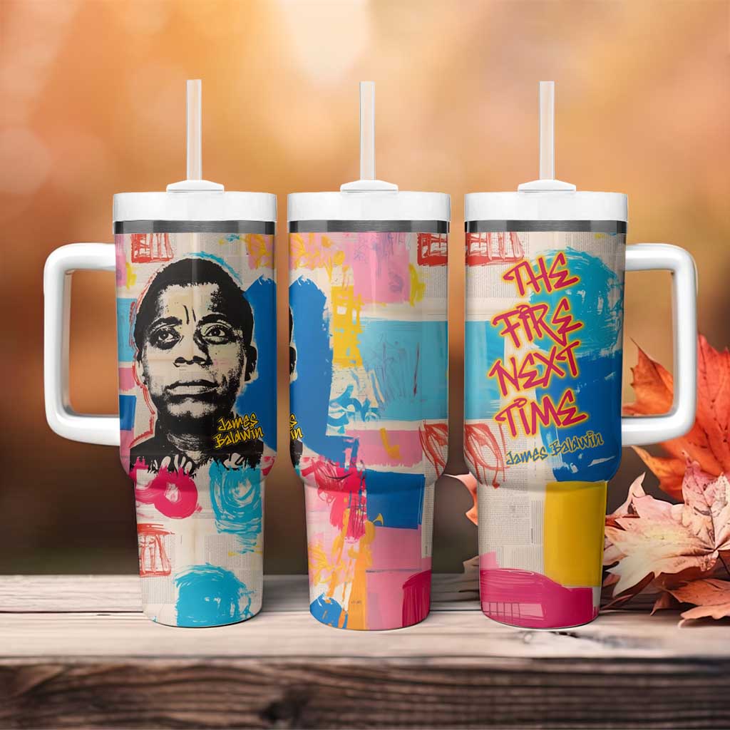 James Baldwin Tumbler With Handle Colorful Graffiti Style Portrait The Fire Next Time Text Bold Civil Rights Tribute - African Pride