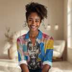 James Baldwin Women Casual Shirt Colorful Graffiti Style Portrait The Fire Next Time Text Bold Civil Rights Tribute - African Pride