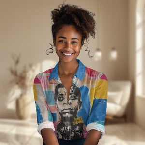 James Baldwin Women Casual Shirt Colorful Graffiti Style Portrait The Fire Next Time Text Bold Civil Rights Tribute - African Pride