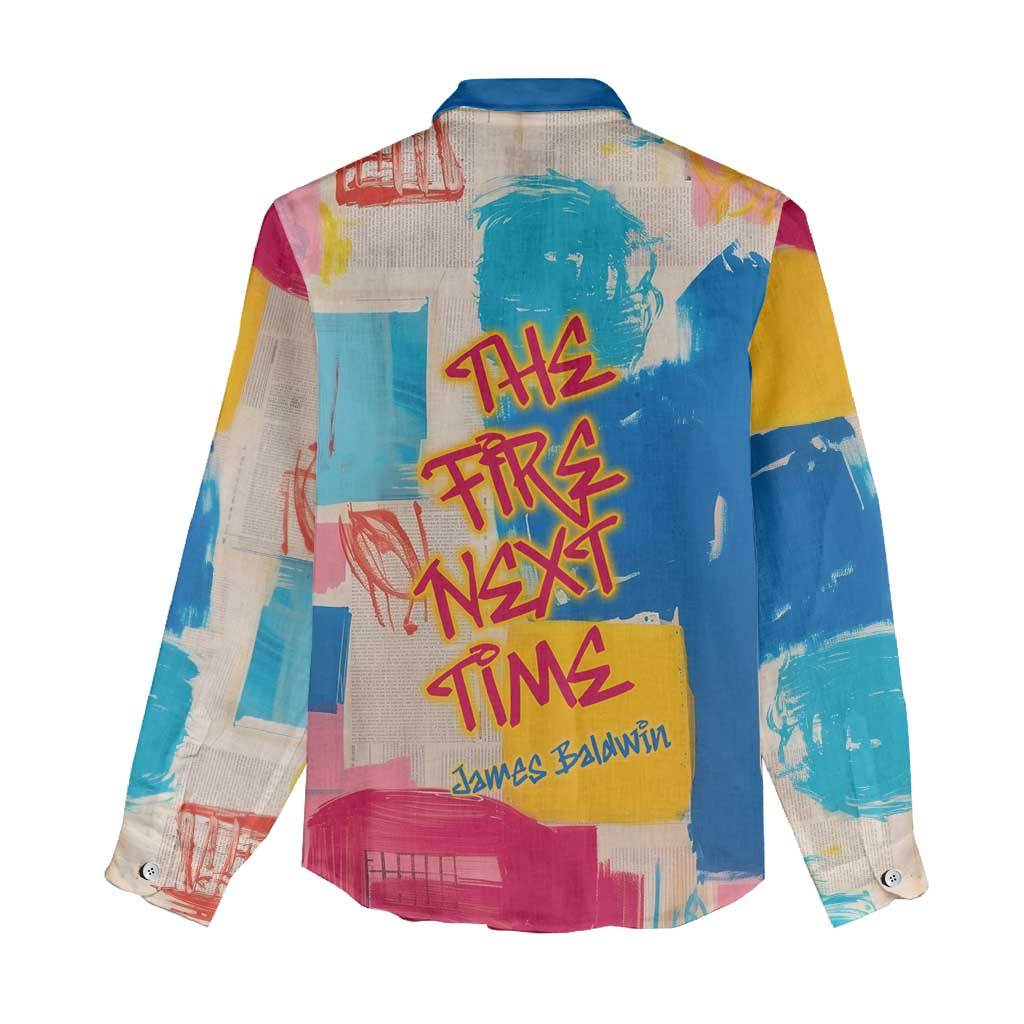 James Baldwin Women Casual Shirt Colorful Graffiti Style Portrait The Fire Next Time Text Bold Civil Rights Tribute - African Pride