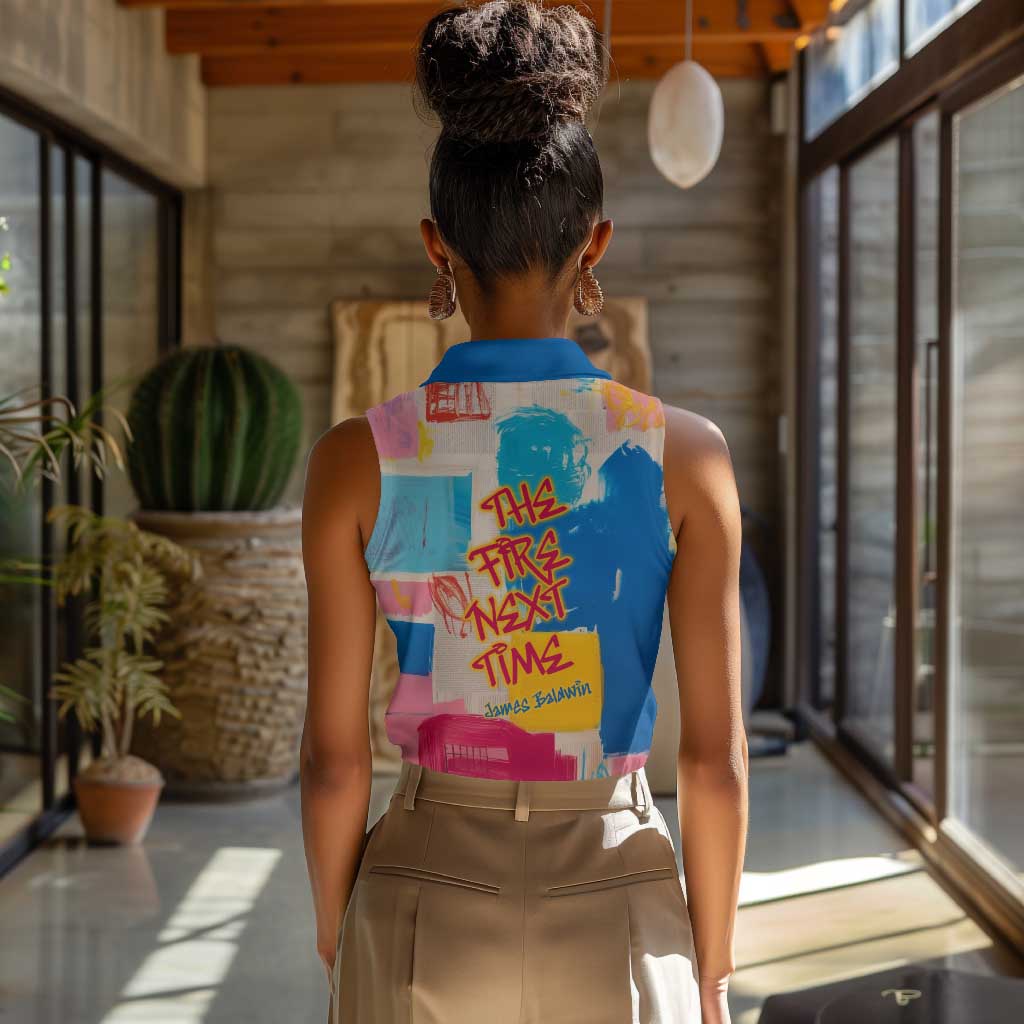 James Baldwin Women Sleeveless Polo Shirt Colorful Graffiti Style Portrait The Fire Next Time Text Bold Civil Rights Tribute - African Pride
