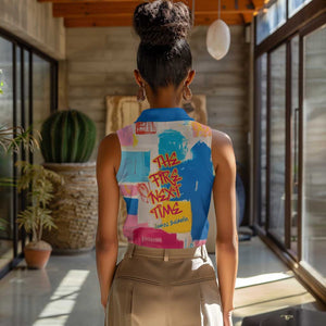 James Baldwin Women Sleeveless Polo Shirt Colorful Graffiti Style Portrait The Fire Next Time Text Bold Civil Rights Tribute - African Pride
