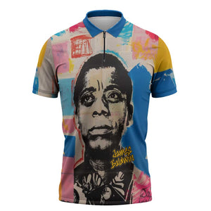 James Baldwin Zipper Polo Shirt Colorful Graffiti Style Portrait The Fire Next Time Text Bold Civil Rights Tribute - African Pride