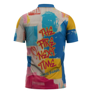 James Baldwin Zipper Polo Shirt Colorful Graffiti Style Portrait The Fire Next Time Text Bold Civil Rights Tribute - African Pride