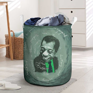 James Baldwin Laundry Basket Green Handwritten Script Design Smiling Portrait Civil Rights and Literature - African Pride