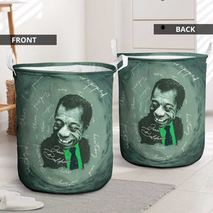James Baldwin Laundry Basket Green Handwritten Script Design Smiling Portrait Civil Rights and Literature - African Pride