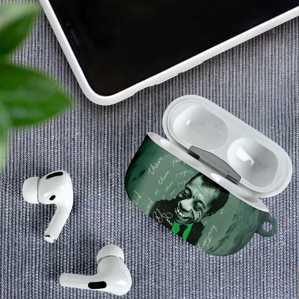 James Baldwin AirPods Case Green Handwritten Script Design Smiling Portrait Civil Rights and Literature - African Pride