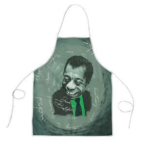 James Baldwin Apron Green Handwritten Script Design Smiling Portrait Civil Rights and Literature - African Pride