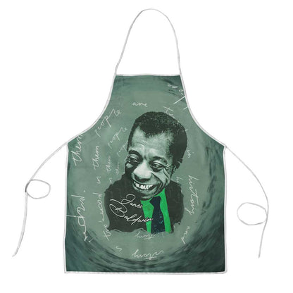 James Baldwin Apron Green Handwritten Script Design Smiling Portrait Civil Rights and Literature - African Pride